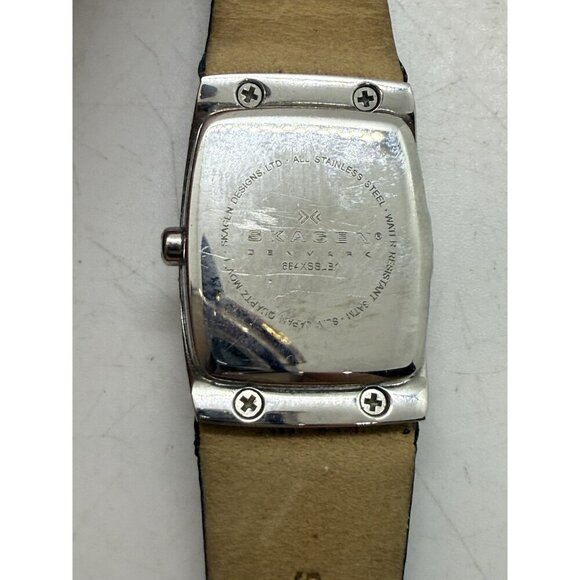 Skagen Denmark Steel Diamond Mother or Pearl Face Women's Watch Black Leather - Picture 2 of 7